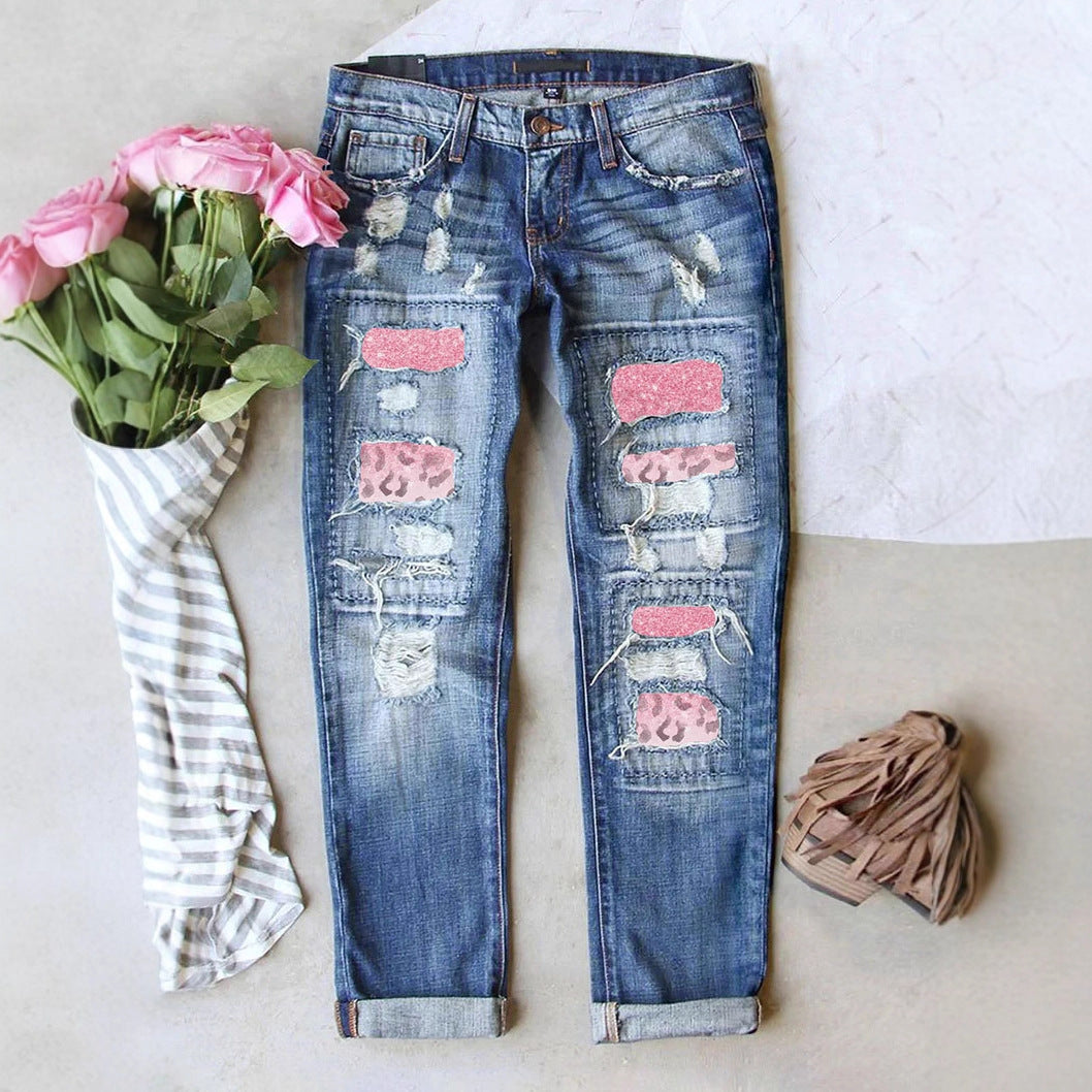 Damen Ripped Jeans mit modischen Patches und lässigem Schnitt R&B