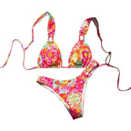 Damen Triangel-Bikini mit buntem floralem Design und verstellbaren Trägern R&B