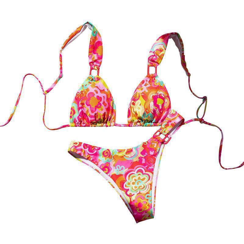 Damen Triangel-Bikini mit buntem floralem Design und verstellbaren Trägern R&B