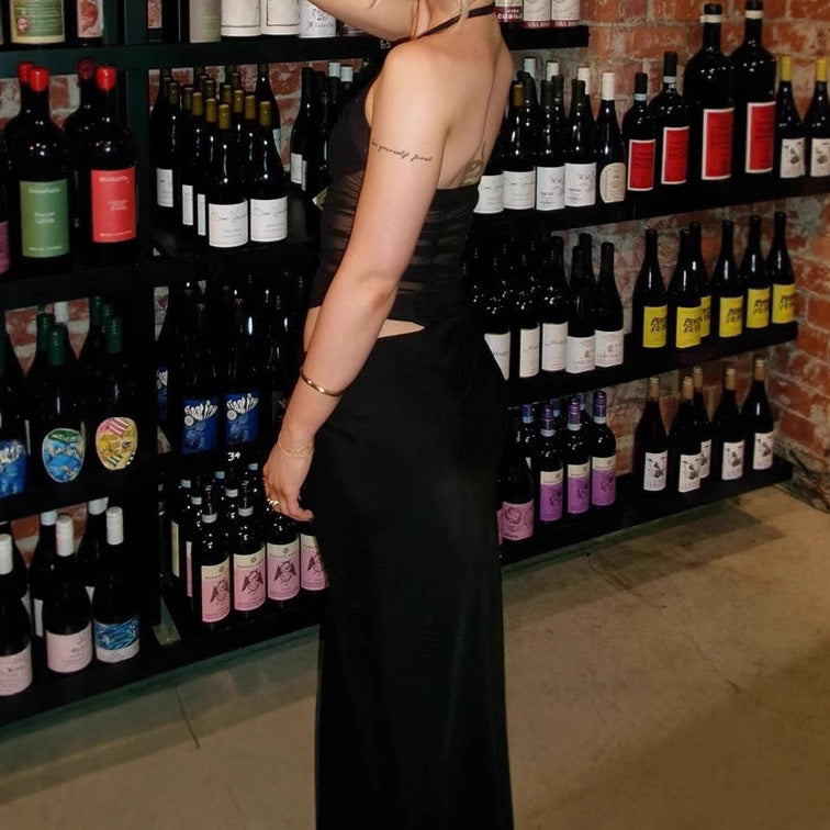 Damen Elegantes Maxikleid mit schulterfreiem Design und durchsichtigen Einsätzen R&B