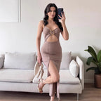 Damen Figurbetontes Maxikleid mit Cut-Outs und elegantem Gürtel R&B