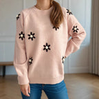 Damen Strickpullover mit floralen Applikationen und lässigem Schnitt R&B
