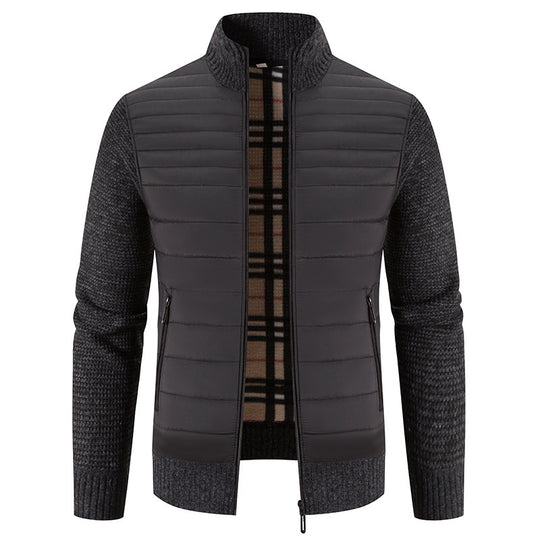 Herren gesteppte Hybridjacke mit Strickärmeln und modernem Stehkragen R&B