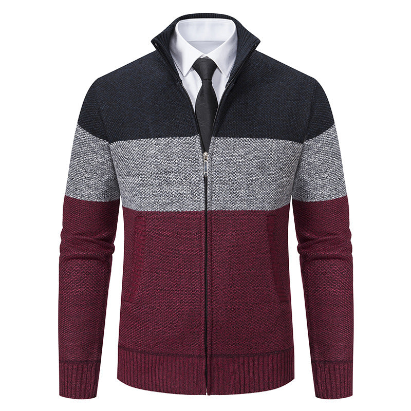 Herren modische Strickjacke mit hohem Kragen und modernem Reißverschluss R&B