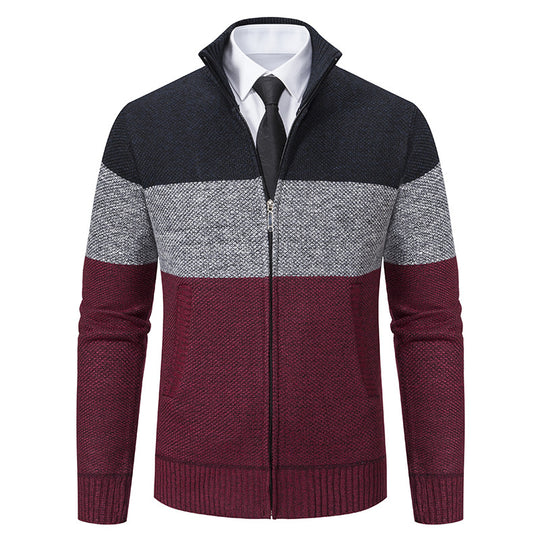 Herren modische Strickjacke mit hohem Kragen und modernem Reißverschluss R&B