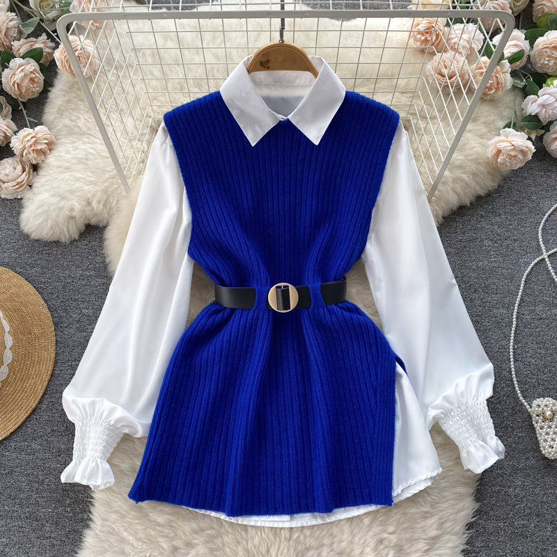 Damen modische Strickweste mit eleganter Hemdunterlage R&B