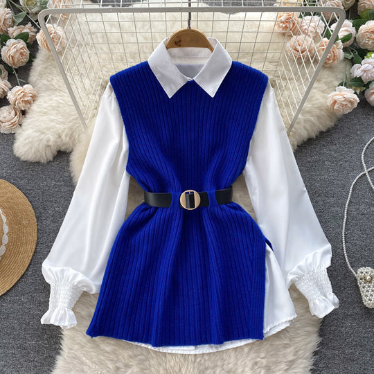 Damen modische Strickweste mit eleganter Hemdunterlage R&B