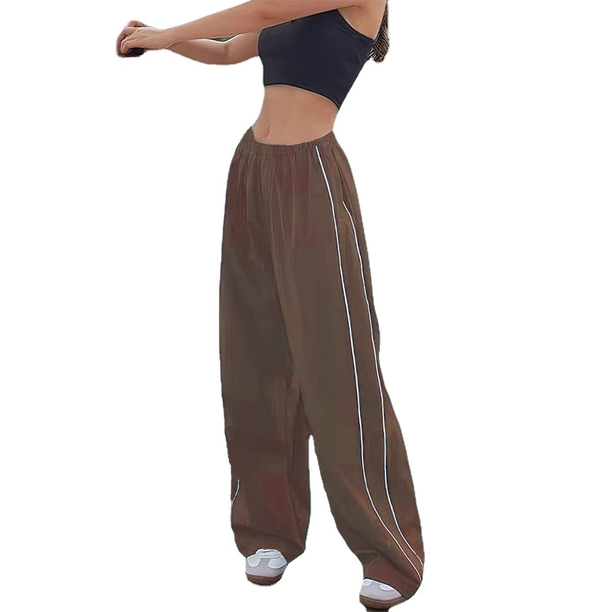 Damen Sportliche Palazzo-Hose mit elastischem Bund und Kontrastnähten R&B