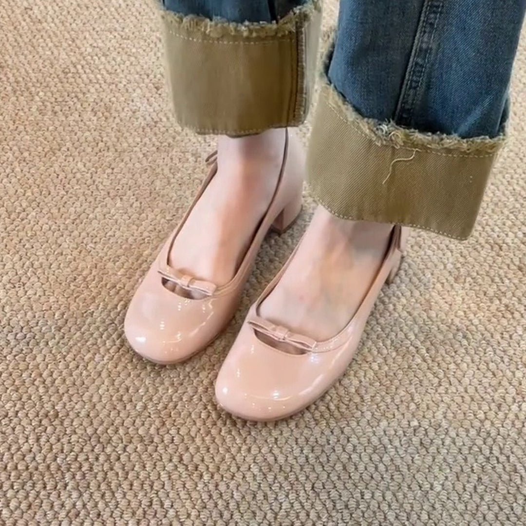 Damen Elegante Ballerina-Pumps mit verspieltem Schleifendetail und komfortablem Blockabsatz R&B