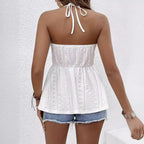 Damen Elegantes Haltertop aus luftiger Baumwolle mit Spitze und Broderie Anglaise R&B