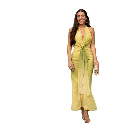 Damen Elegantes Wickelkleid mit tiefem V-Ausschnitt und fließendem Chiffon R&B