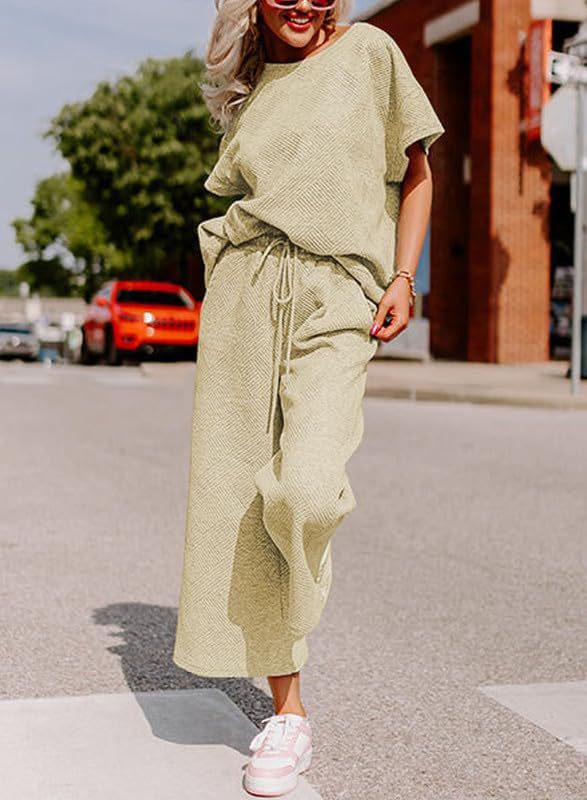 Damen lässiges Jumpsuit-Set aus weichem Material mit elastischem Bund und weit geschnittenen Beinen R&B