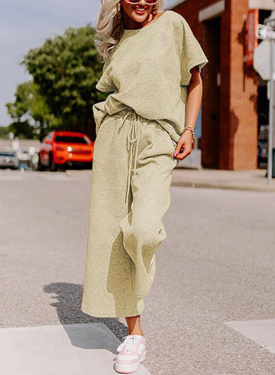 Damen lässiges Jumpsuit-Set aus weichem Material mit elastischem Bund und weit geschnittenen Beinen R&B