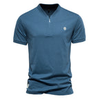 Herren Kurzarm Henley-T-Shirt mit modernem Reißverschluss und hochwertiger Baumwollmischung