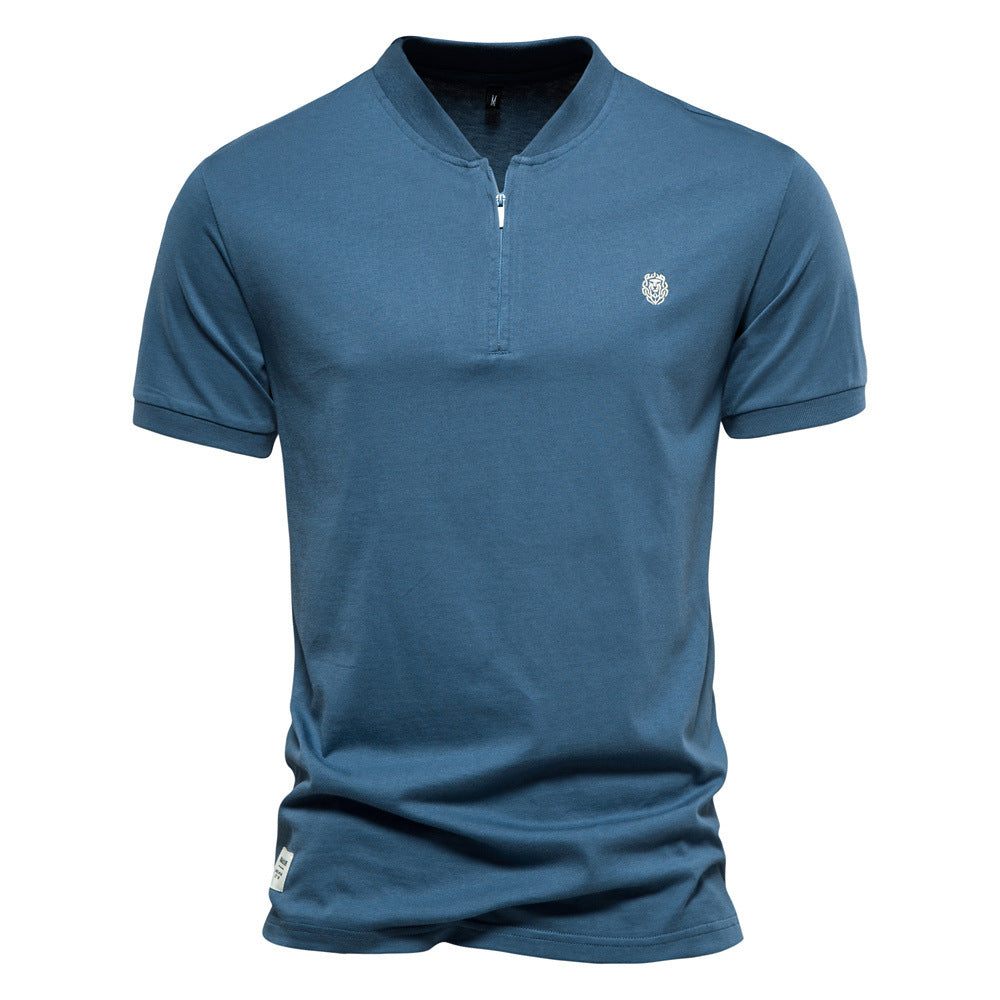 Herren Kurzarm Henley-T-Shirt mit modernem Reißverschluss und hochwertiger Baumwollmischung