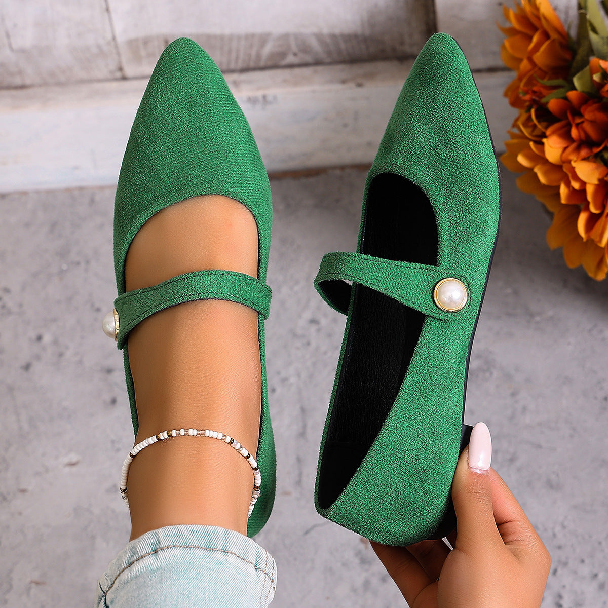 Damen Elegante Slingback-Ballerinas mit modischem Perlen-Detail R&B