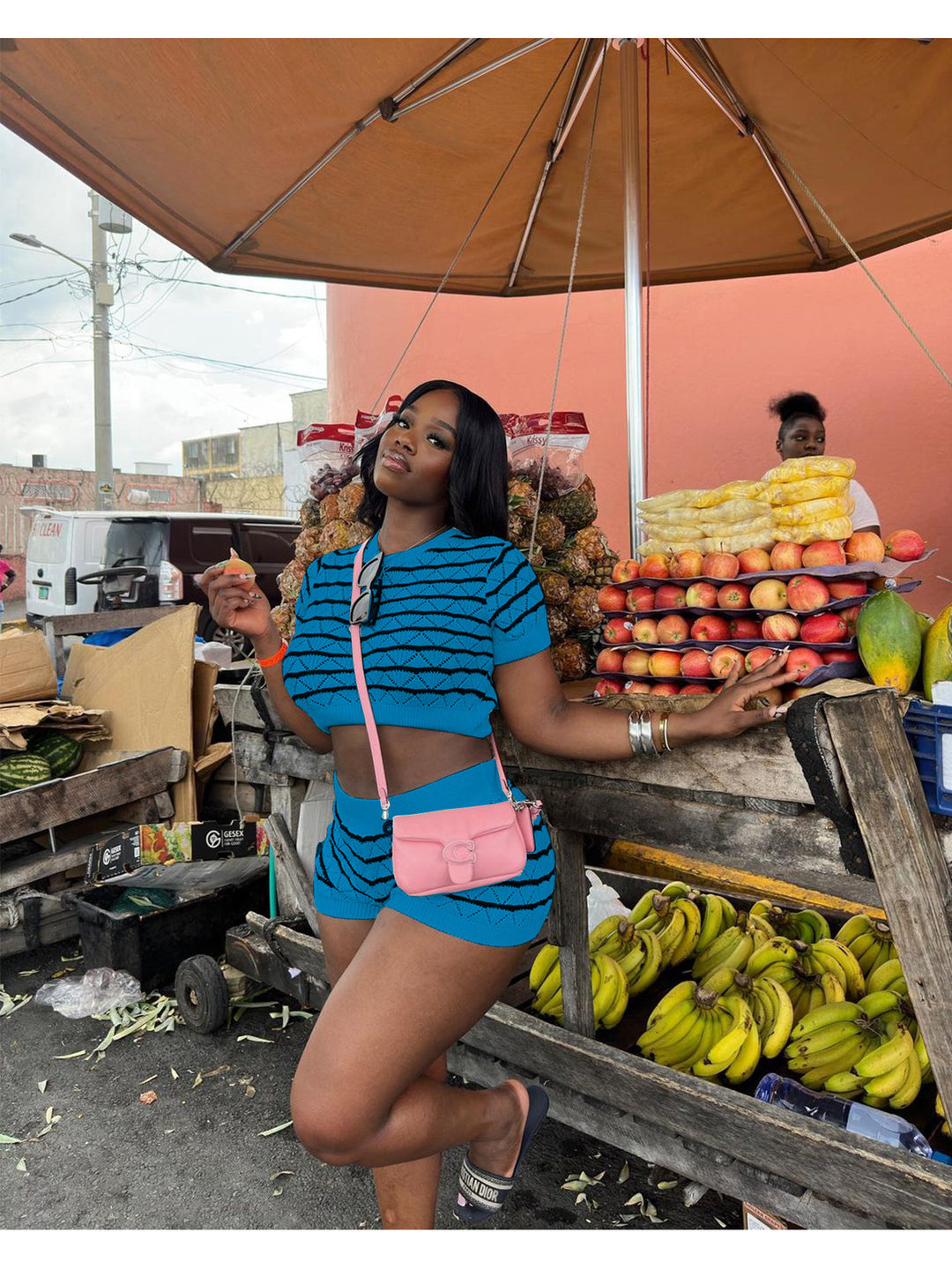 Damen Crop-Top und Shorts Set mit grafischem Muster R&B