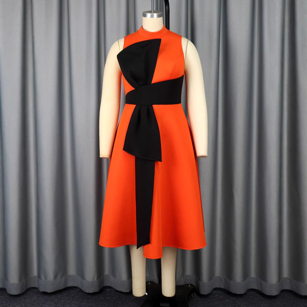 Damen Elegantes Midi-Kleid mit asymmetrischem Schnitt und voluminösem Schleifenakzent R&B