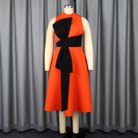 Damen Elegantes Midi-Kleid mit asymmetrischem Schnitt und voluminösem Schleifenakzent R&B
