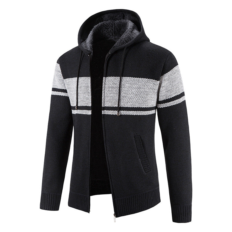 Herren Strickjacke mit Kapuze und warmem Fleece-Innenfutter R&B