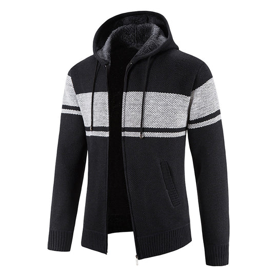 Herren Strickjacke mit Kapuze und warmem Fleece-Innenfutter R&B