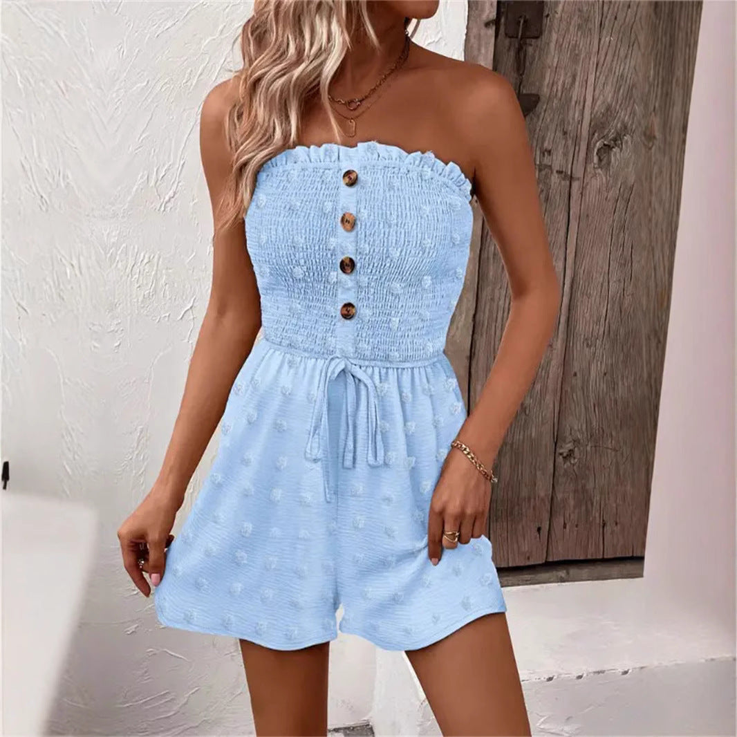 Damen Bandeau Jumpsuit mit Knopfdetails und Taillenzug R&B