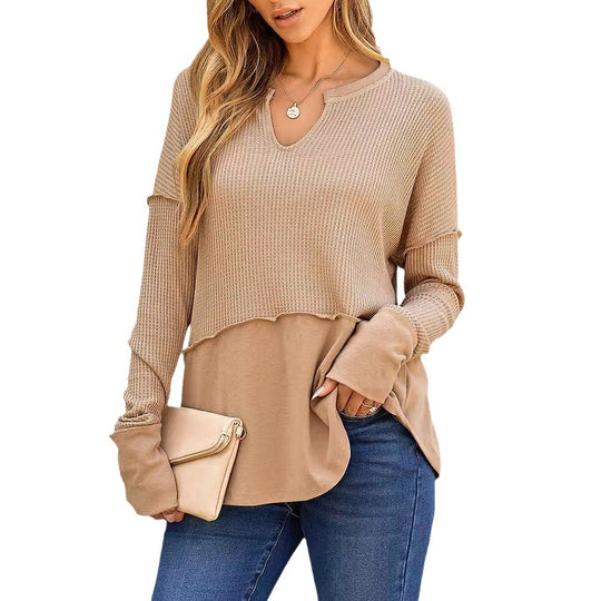 Damen lässiger Knit-Pullover mit V-Ausschnitt und Struktur R&B