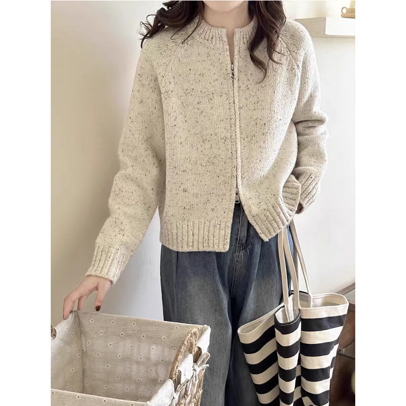 Damen Strickjacke Mit Einem Modernen Reißverschluss Und Gerippten Abschlüssen R&B