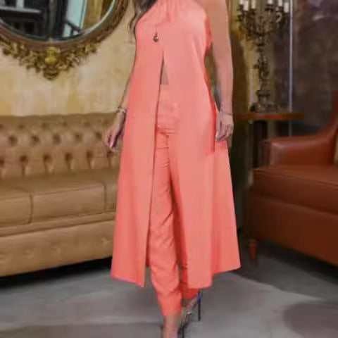 Damen Eleganter Zweiteiler mit stilvollem Mantel und cropped Hose R&B