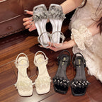 Damen Sandalen mit floralen Details und transparentem Blockabsatz