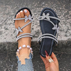 Damen Sandalen mit funkelnden Blütenapplikationen und eleganter Riemenkonstruktion R&B