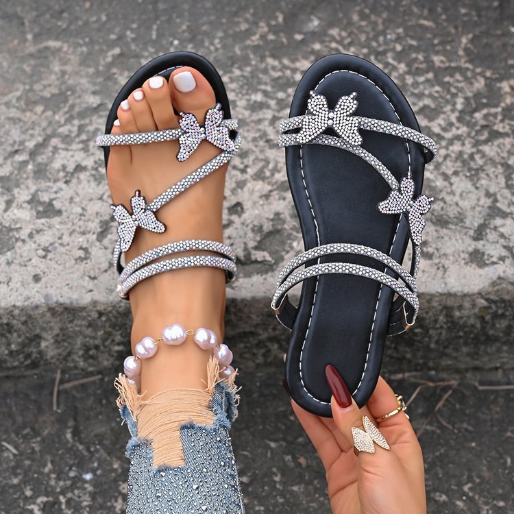 Damen Sandalen mit funkelnden Blütenapplikationen und eleganter Riemenkonstruktion R&B