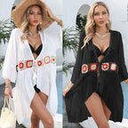 Damen eleganter Strandüberwurf mit floralem Häkelmuster R&B