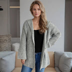 Damen lässige Strickjacke mit offenen Fronten und voluminösen Ärmeln R&B