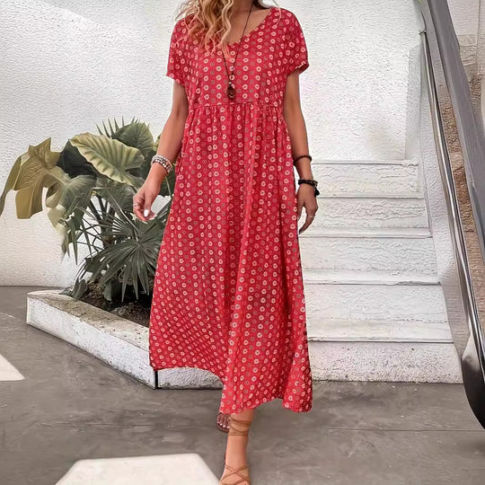 Damen Maxikleid mit handgearbeitetem Blumenmuster und praktischen Seitentaschen R&B