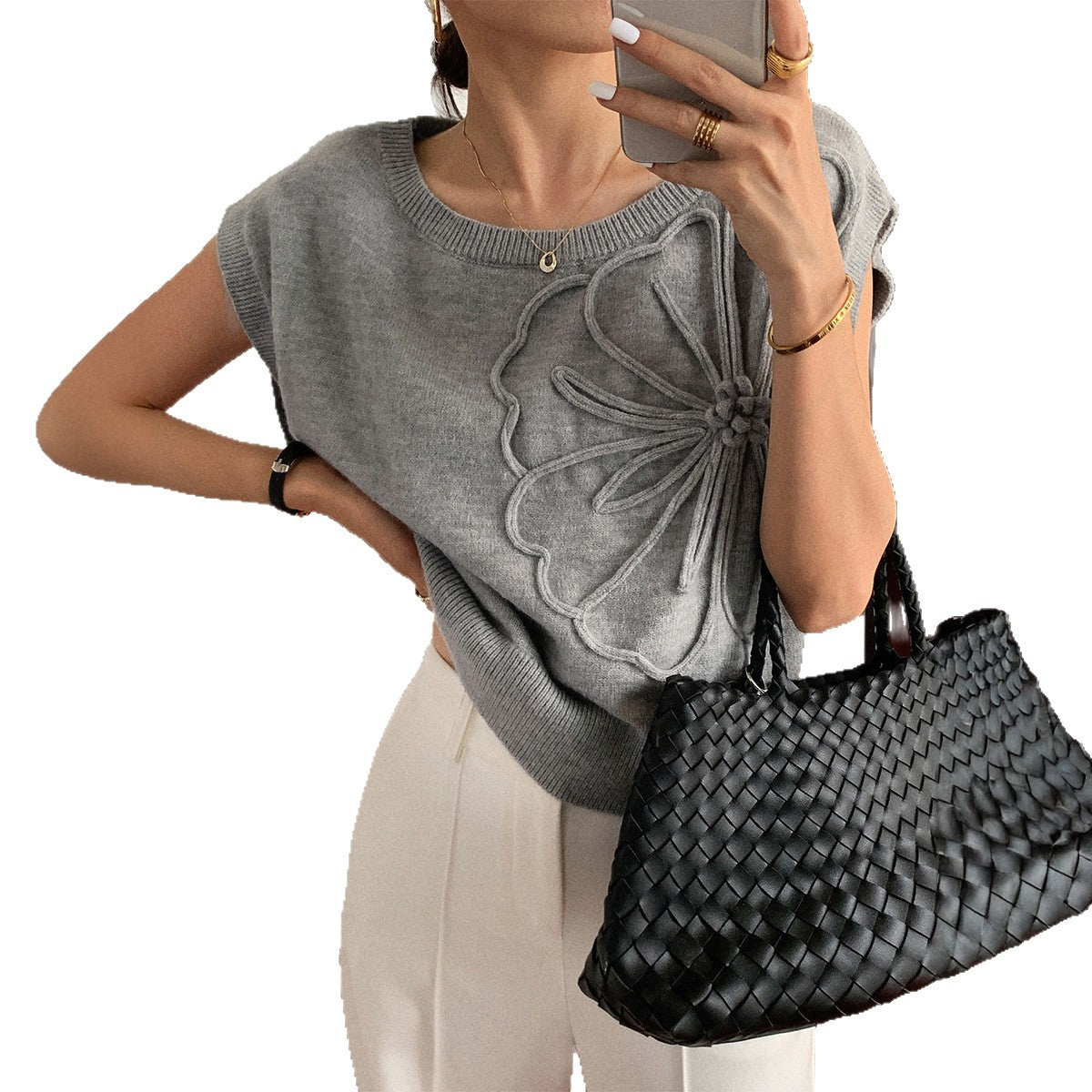 Damen Strickoberteil mit floralem Reliefdesign R&B