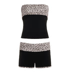 Damen Bandeau-Bikini-Set mit modischem Leopardenmuster und bequemen Shorts R&B
