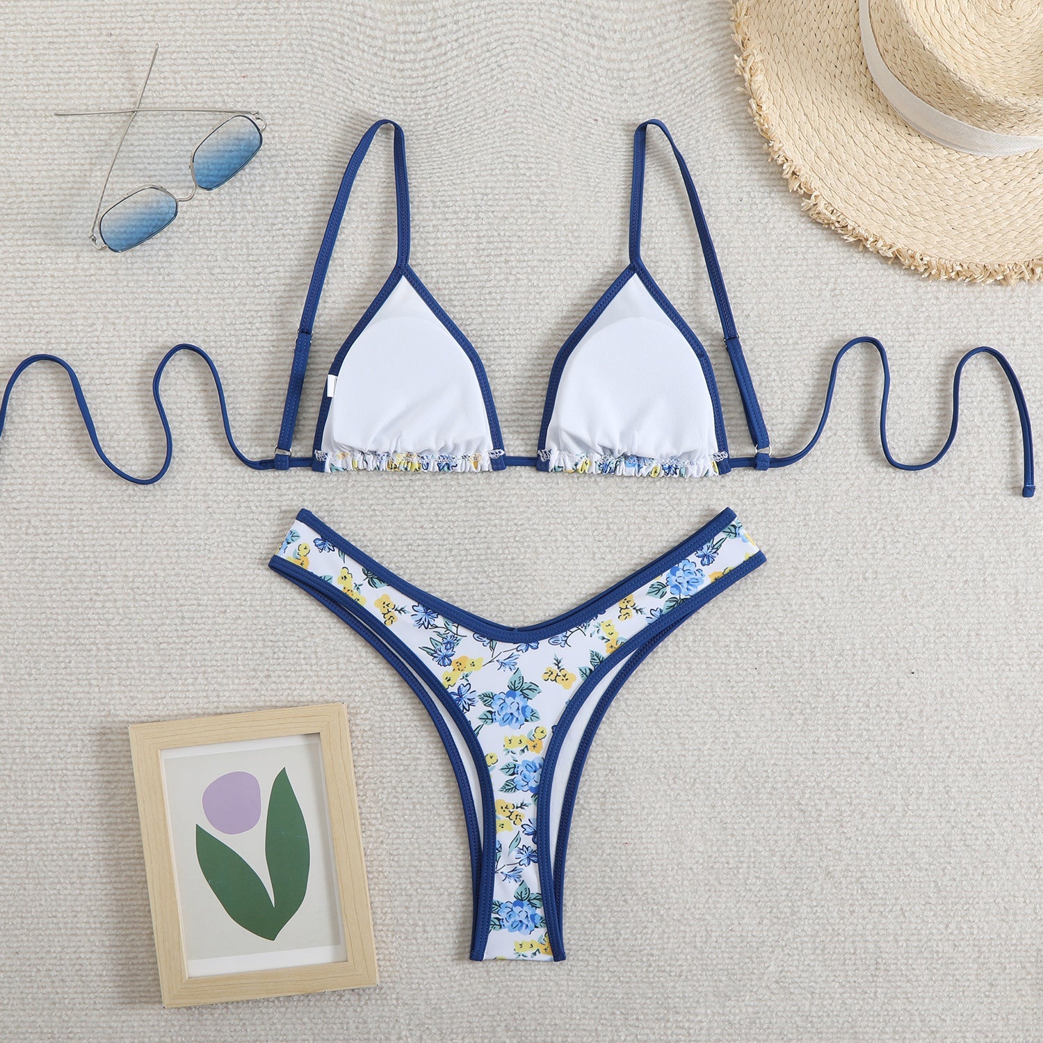 Damen Triangel-Bikini mit floralem Design und verstellbaren Trägern R&B