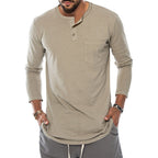 Herren Langarm-Henley-Shirt mit modischem Knopfverschluss und praktischer Brusttasche R&B