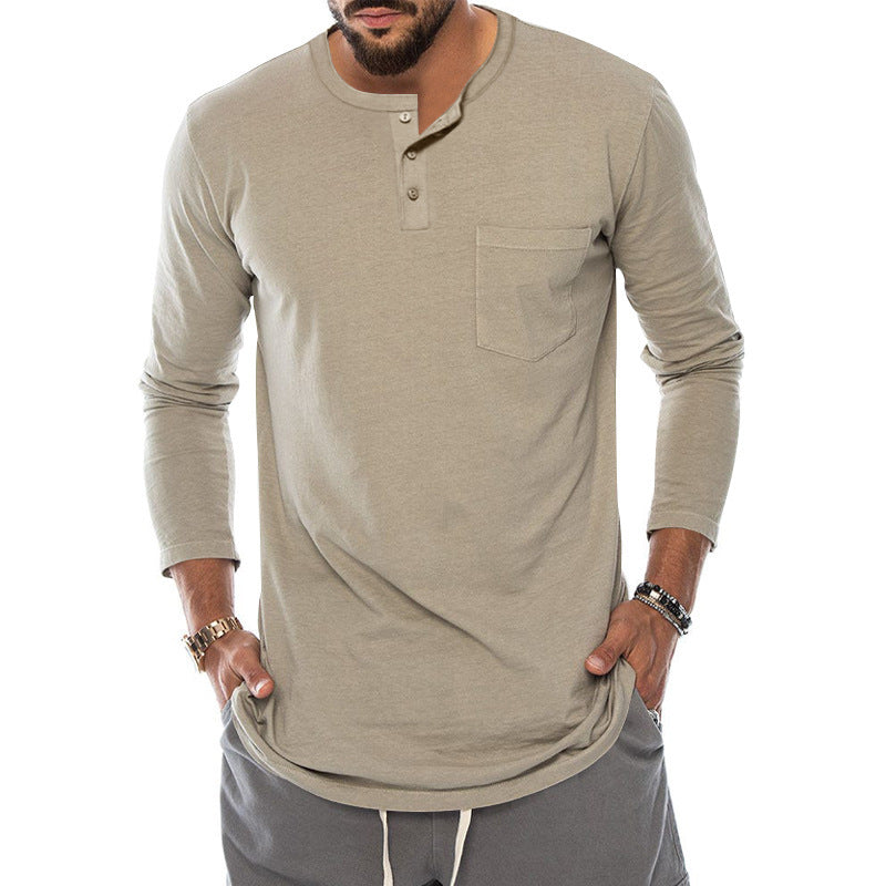 Herren Langarm-Henley-Shirt mit modischem Knopfverschluss und praktischer Brusttasche R&B