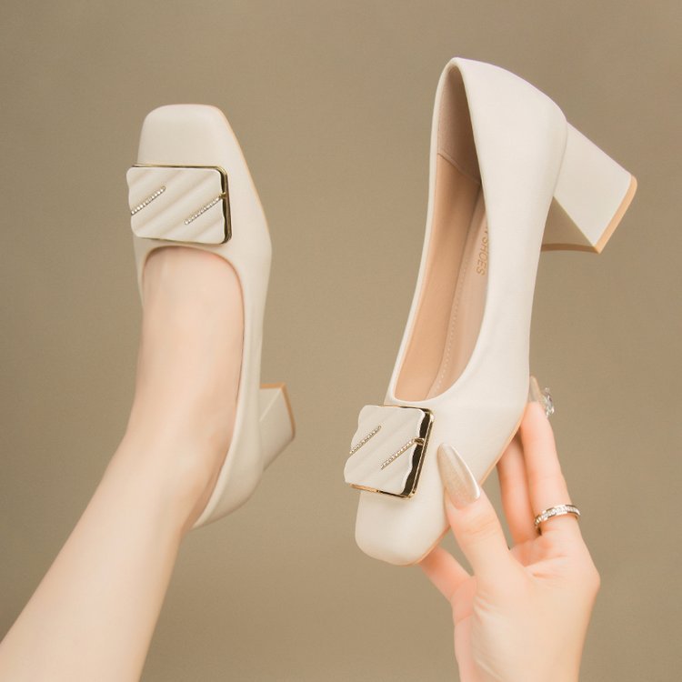 Damen elegante Pumps mit quadratischer Spitze und modischer Schnalle R&B