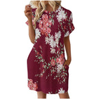 Damen lässiges Sommerkleid mit Blumenmuster und praktischen Taschen R&B