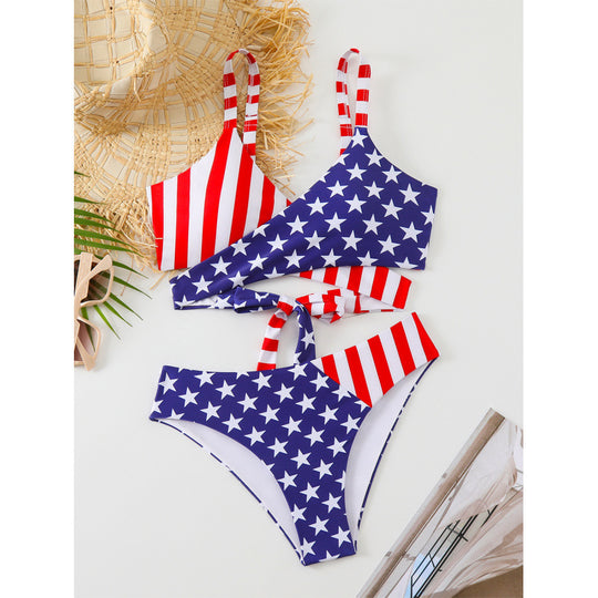 Damen Triangel-Bikini mit modischem Sternen- und Streifenmuster R&B