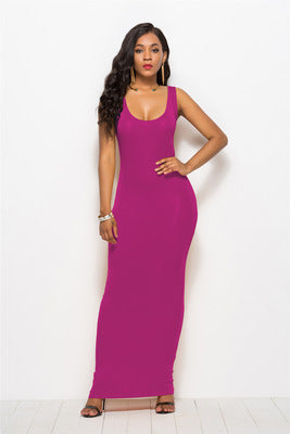 Damen Elegantes, figurbetontes Maxikleid mit tiefem Rundhalsausschnitt R&B