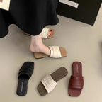Damen modische Pantoletten mit breitem Textilriemen und rutschfester Sohle R&B