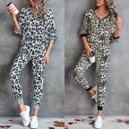 Damen Leo-Print Jogginganzug mit breitem Taillenbund und modischen Bündchen R&B