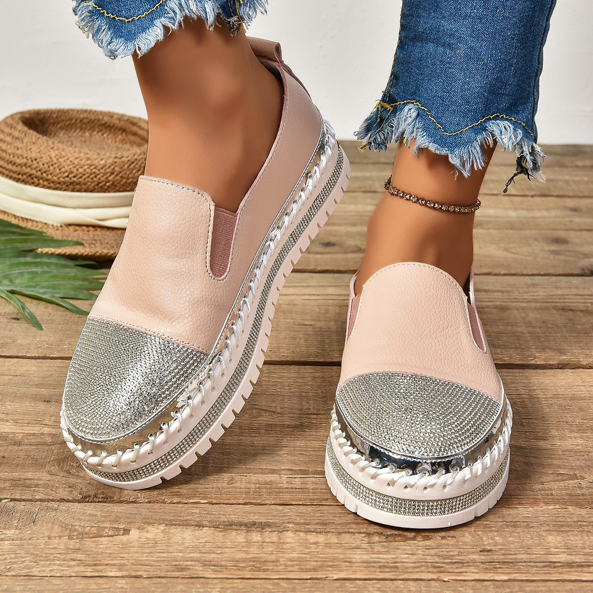 Damen Slip-On Sneakers mit funkelndem Plateau R&B