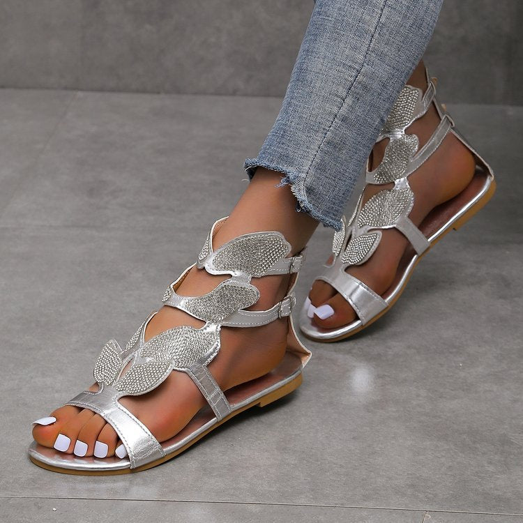 Damen Glitzernde Riemchensandalen mit floralem Design R&B