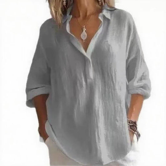 Damen Leichte Leinenbluse R&B