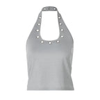 Damen sportliches Top mit modischen Details und tiefem Ausschnitt R&B